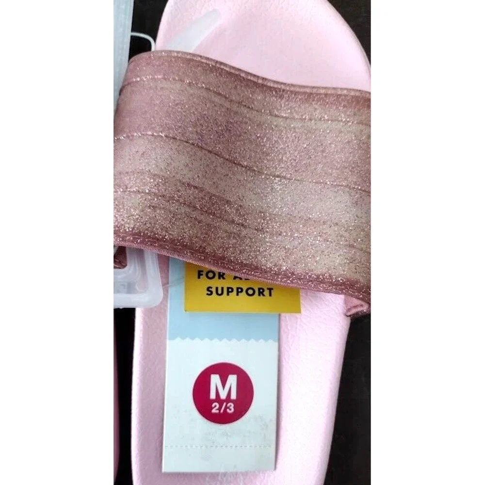 Cat Jack Kids Girls Pink Glitter Slides Sandals‎ Size M 2/3